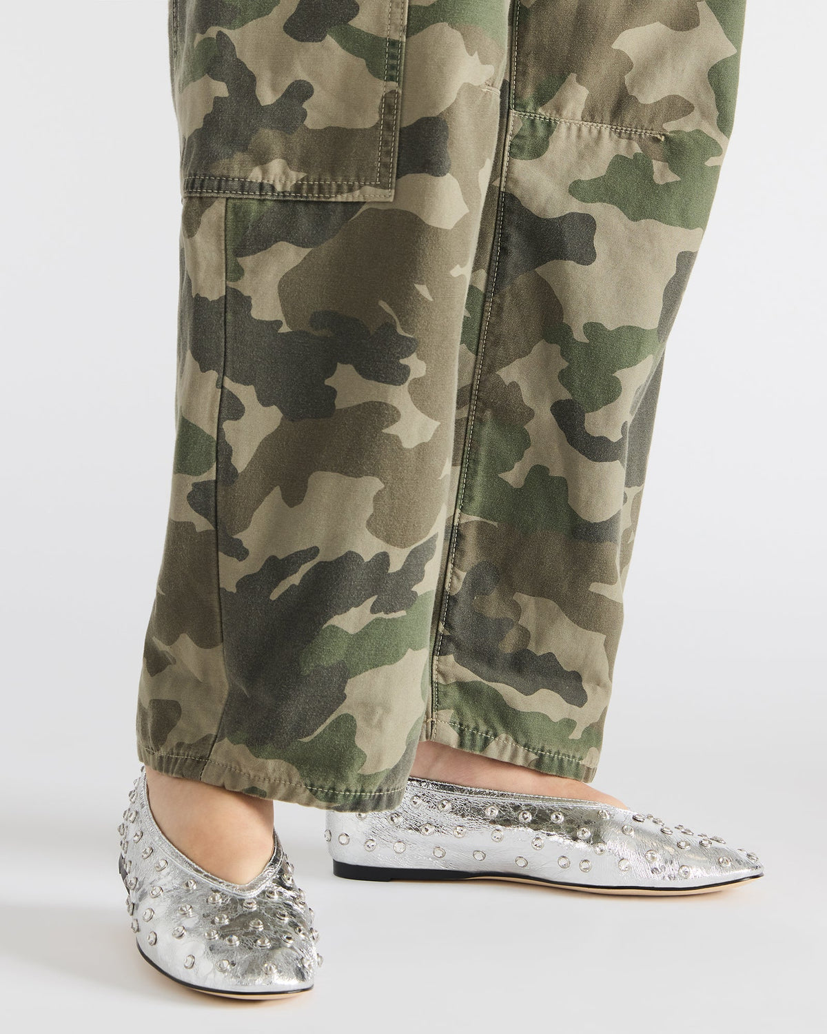 LENI Silver Rhinestones Square-Toe Ballet Women's Flat | Steve Madden