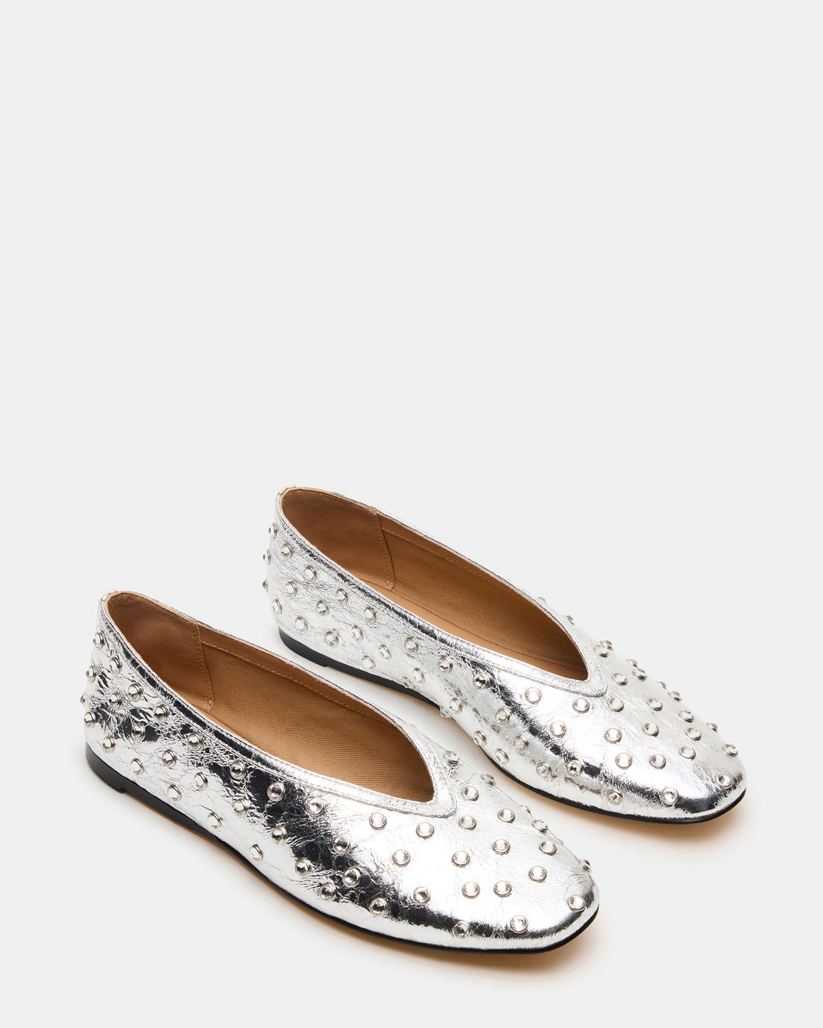 LENI Silver Rhinestones Square-Toe Ballet Women's Flat | Steve Madden