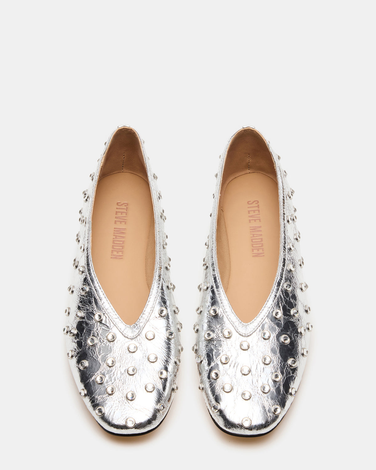 LENI Silver Rhinestones Square-Toe Ballet Women's Flat | Steve Madden