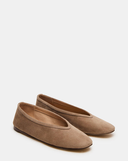 LENI Taupe Suede Square-Toe Ballet Women's Flat | Steve Madden