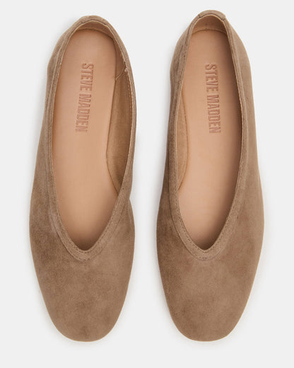 LENI Taupe Suede Square-Toe Ballet Women's Flat | Steve Madden