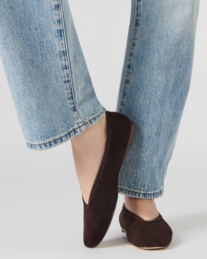 LENI Brown Suede Square-Toe Ballet Women's Flat | Steve Madden