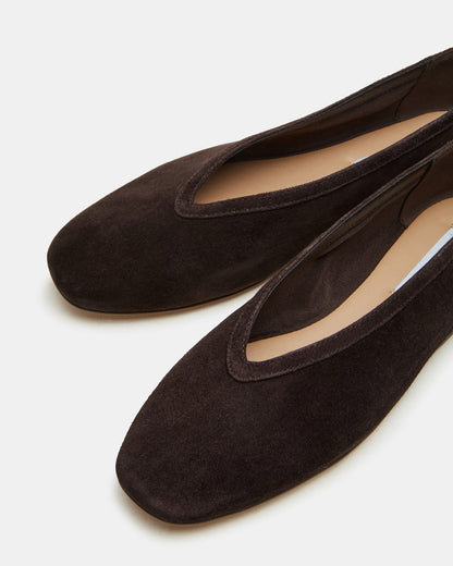 LENI Brown Suede Square-Toe Ballet Women's Flat | Steve Madden