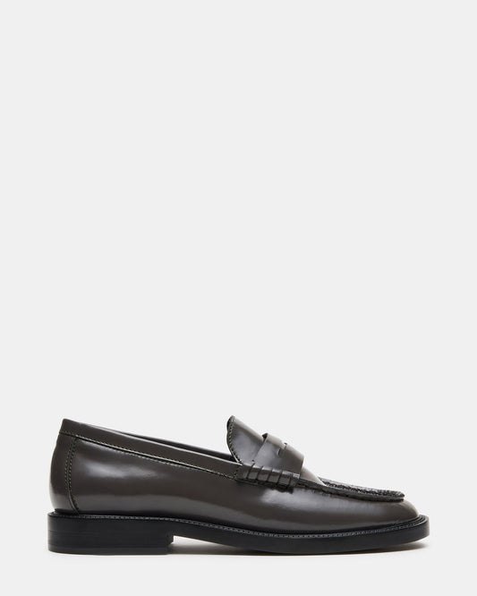 MADISON Grey Leather Women's Penny Loafer | Steve Madden