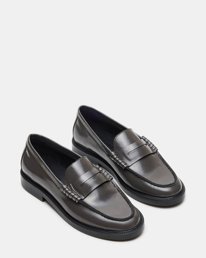 MADISON Grey Leather Women's Penny Loafer | Steve Madden