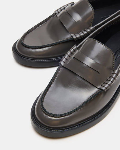 MADISON Grey Leather Women's Penny Loafer | Steve Madden