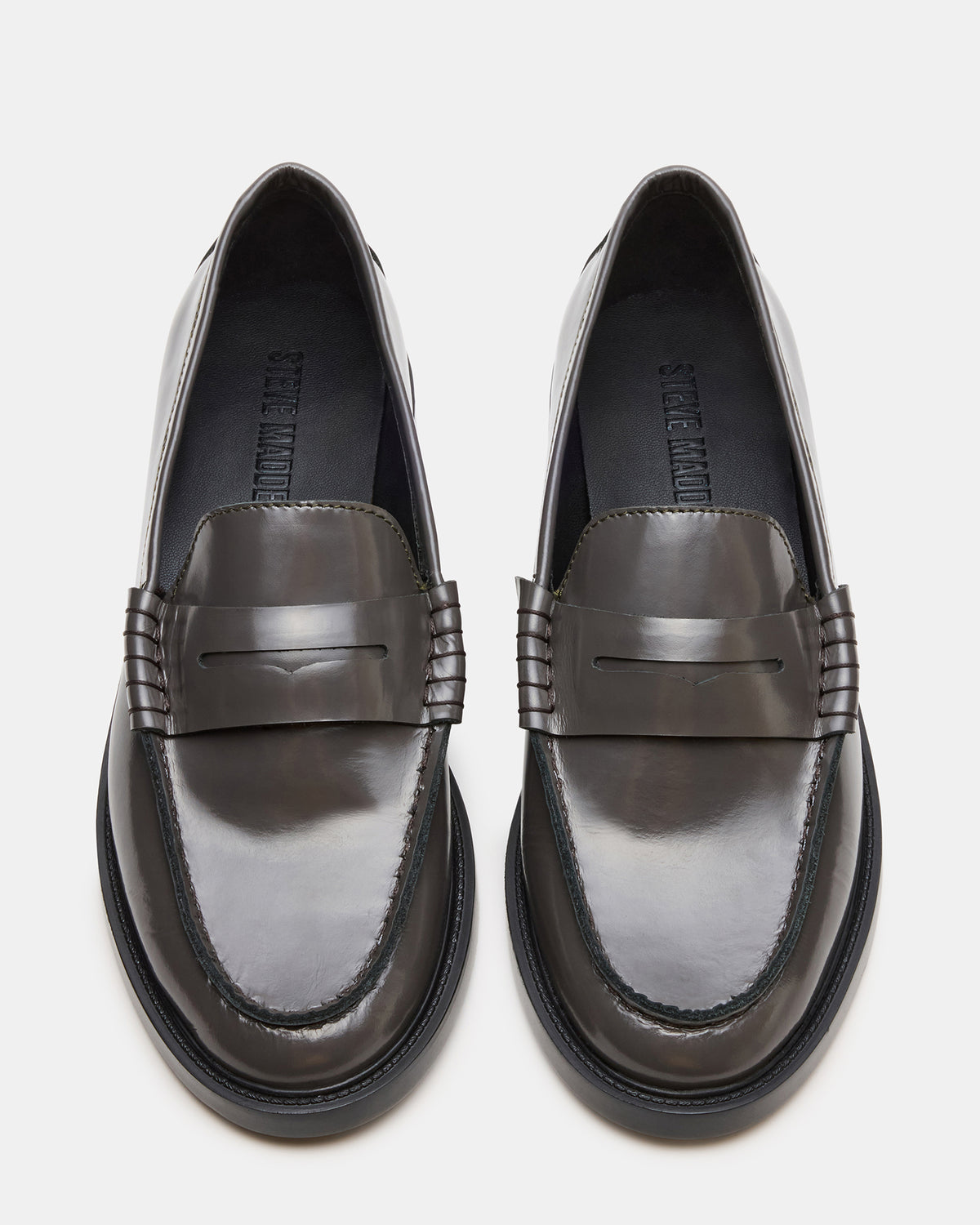MADISON Grey Leather Women's Penny Loafer | Steve Madden