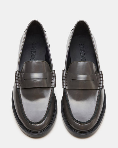 MADISON Grey Leather Women's Penny Loafer | Steve Madden