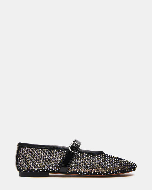 DREAMING Black Mesh Rhinestone Mary Jane | Women's Flats | Steve Madden