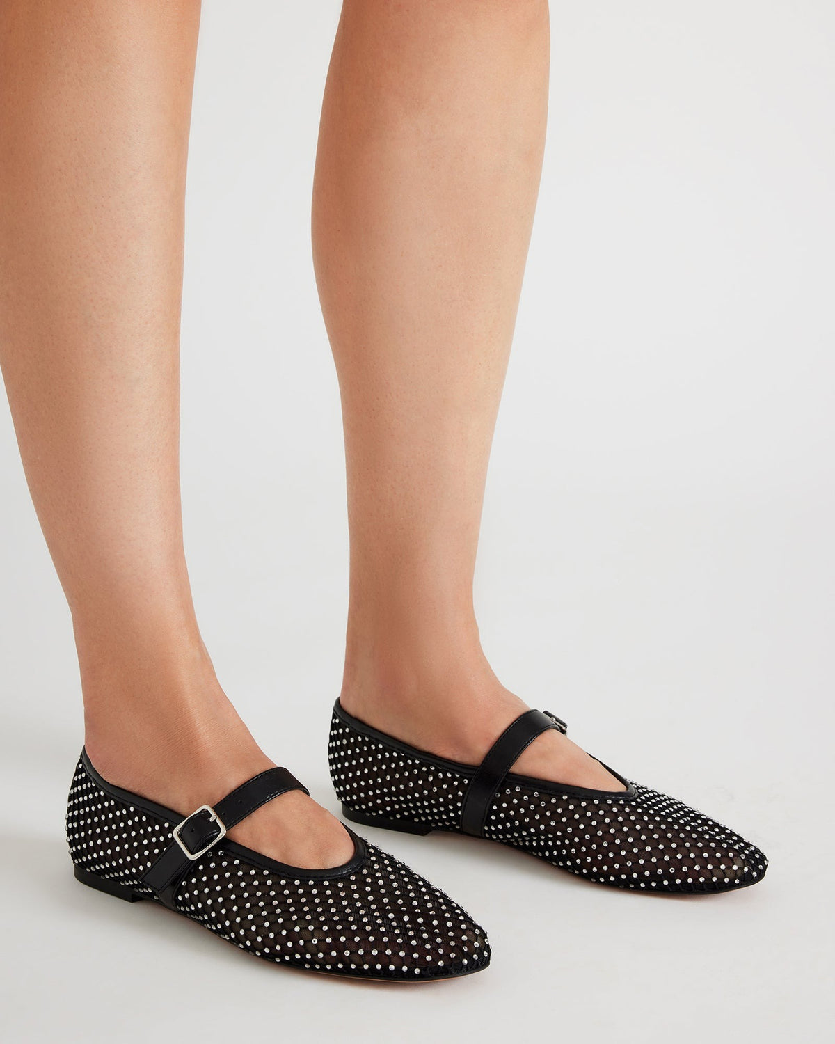 DREAMING Black Mesh Rhinestone Mary Jane | Women's Flats | Steve Madden