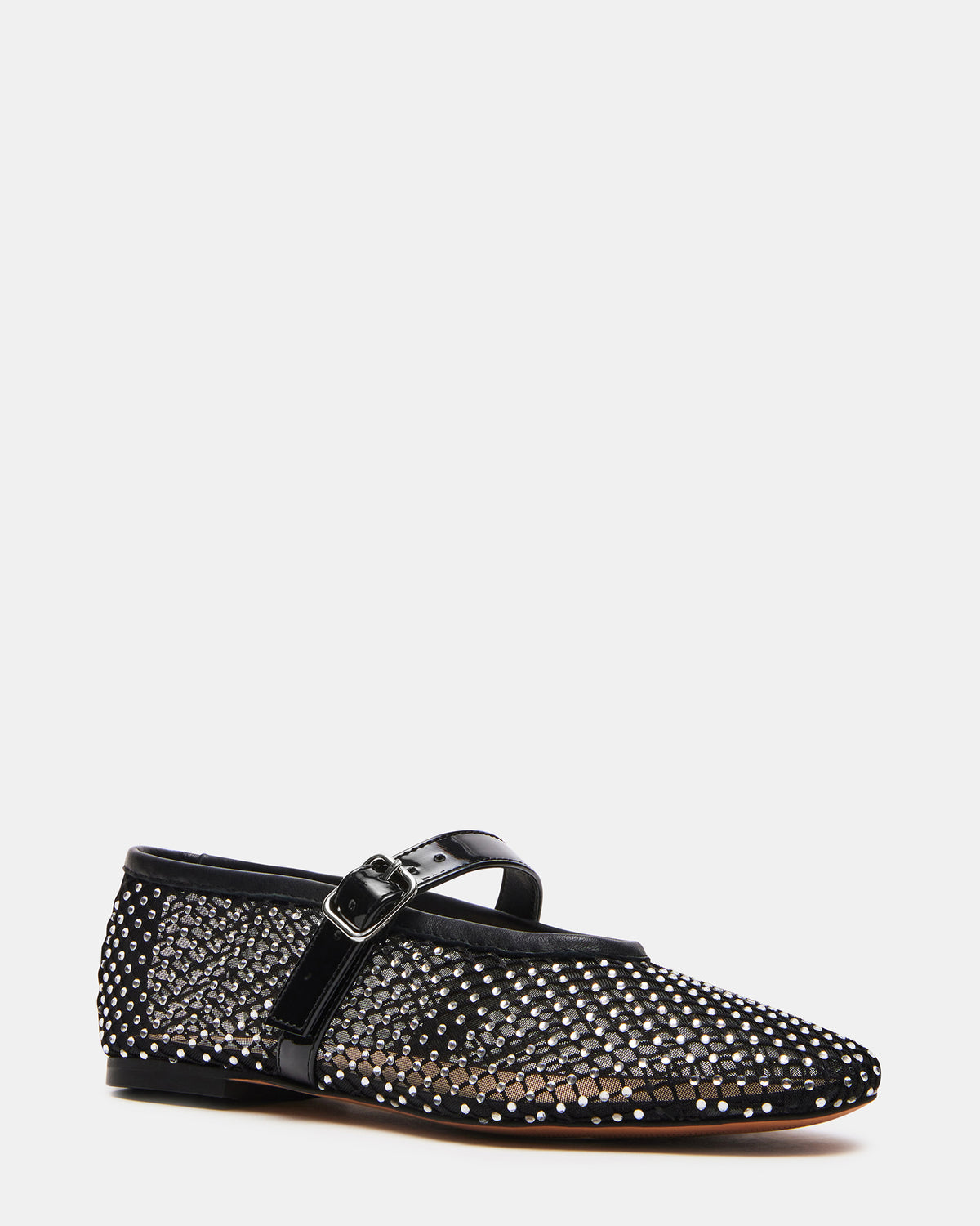 DREAMING Black Mesh Rhinestone Mary Jane | Women's Flats | Steve Madden