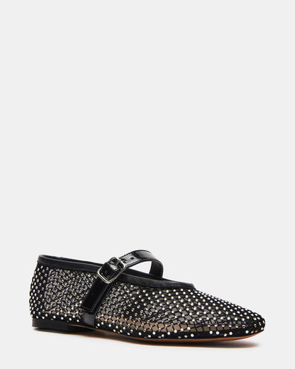 DREAMING Black Mesh Rhinestone Mary Jane | Women's Flats | Steve Madden