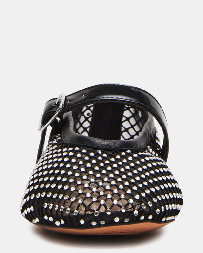 DREAMING Black Mesh Rhinestone Mary Jane | Women's Flats | Steve Madden