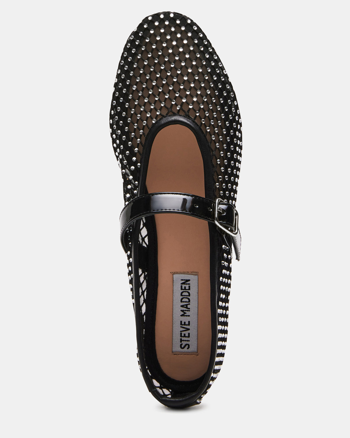 DREAMING Black Mesh Rhinestone Mary Jane | Women's Flats | Steve Madden