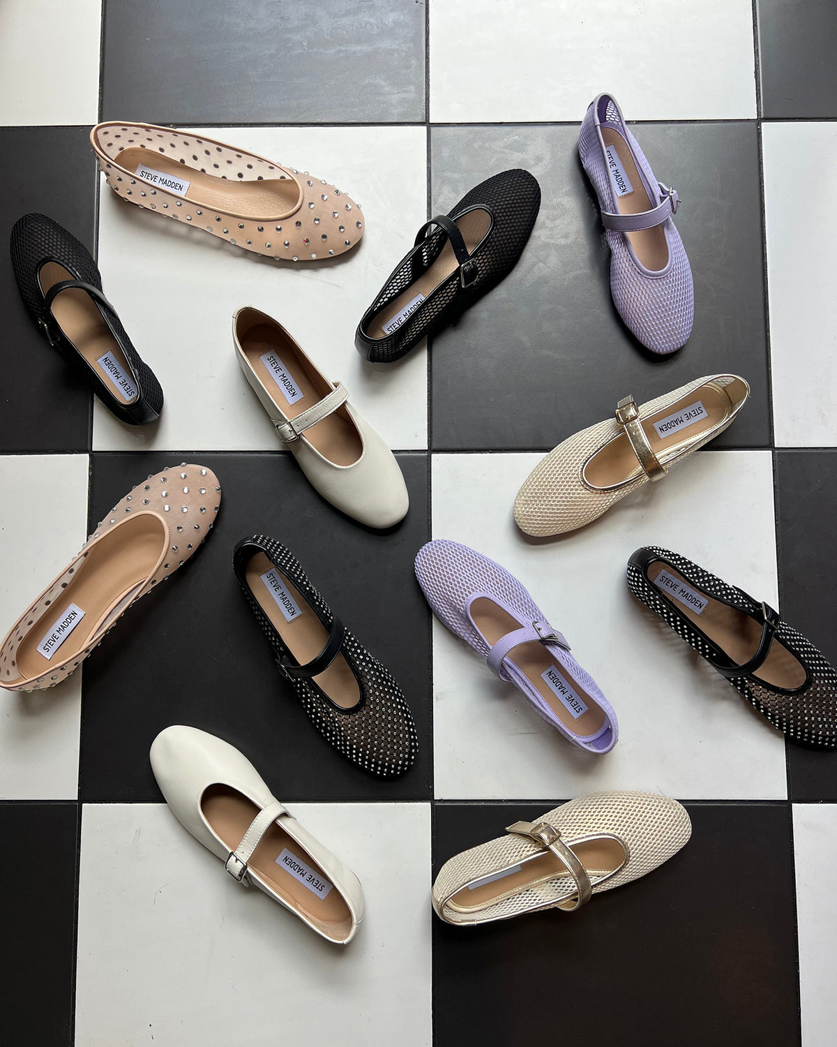 DREAMING Black Mesh Rhinestone Mary Jane | Women's Flats | Steve Madden
