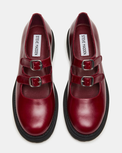 ALBA Burgundy Leather Platform Lug Mary Jane Women's Loafer | Steve Madden