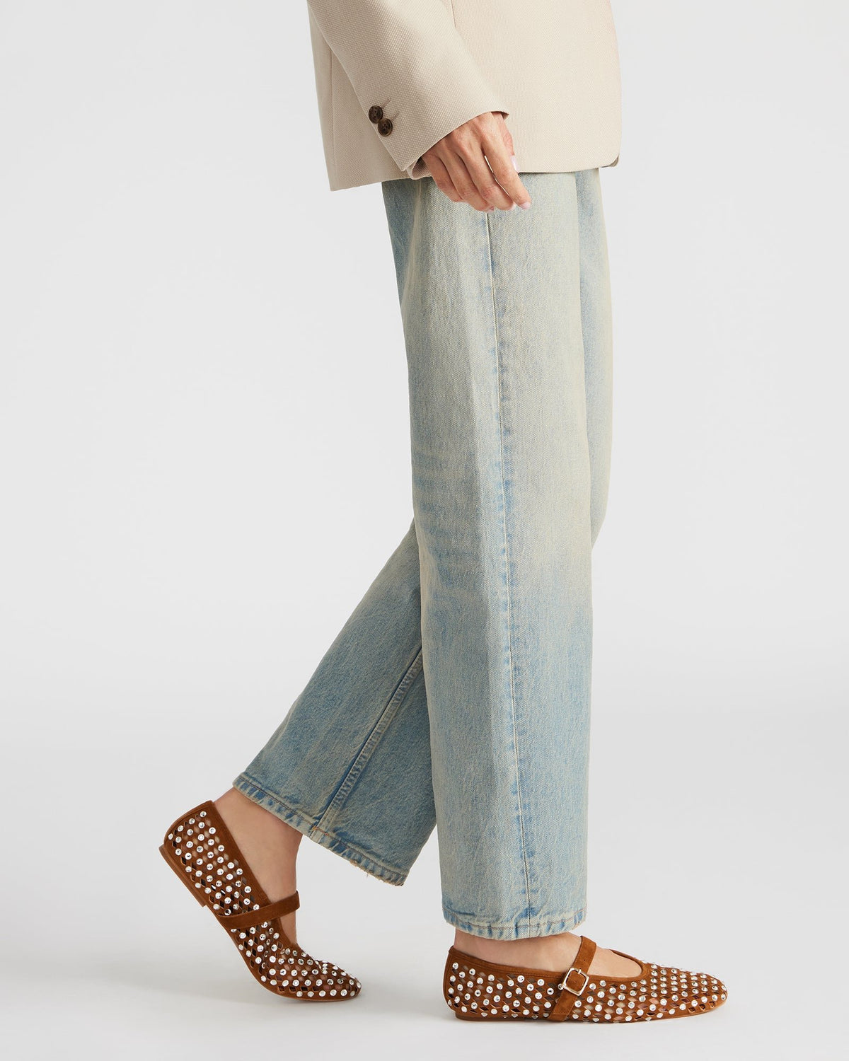 DREAMING Chestnut Suede Rhinestones Women's Mary Jane Flats | Steve Madden