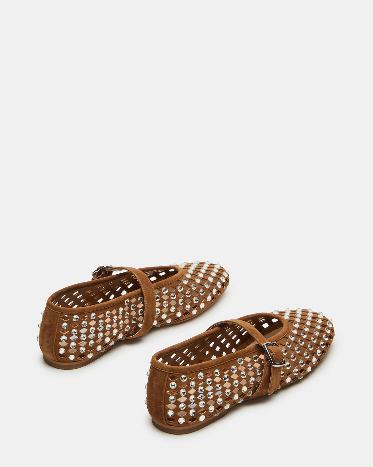 DREAMING Chestnut Suede Rhinestones Women's Mary Jane Flats | Steve Madden