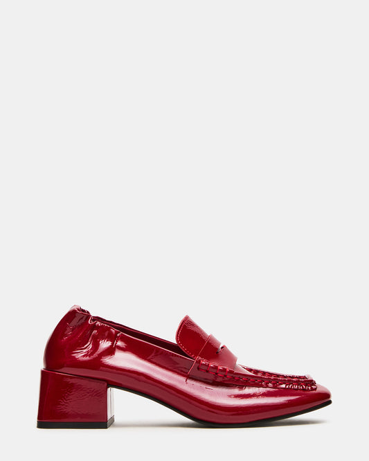 ESTEE Red Crinkle Patent Square-Toe Heeled Women's Loafer | Steve Madden