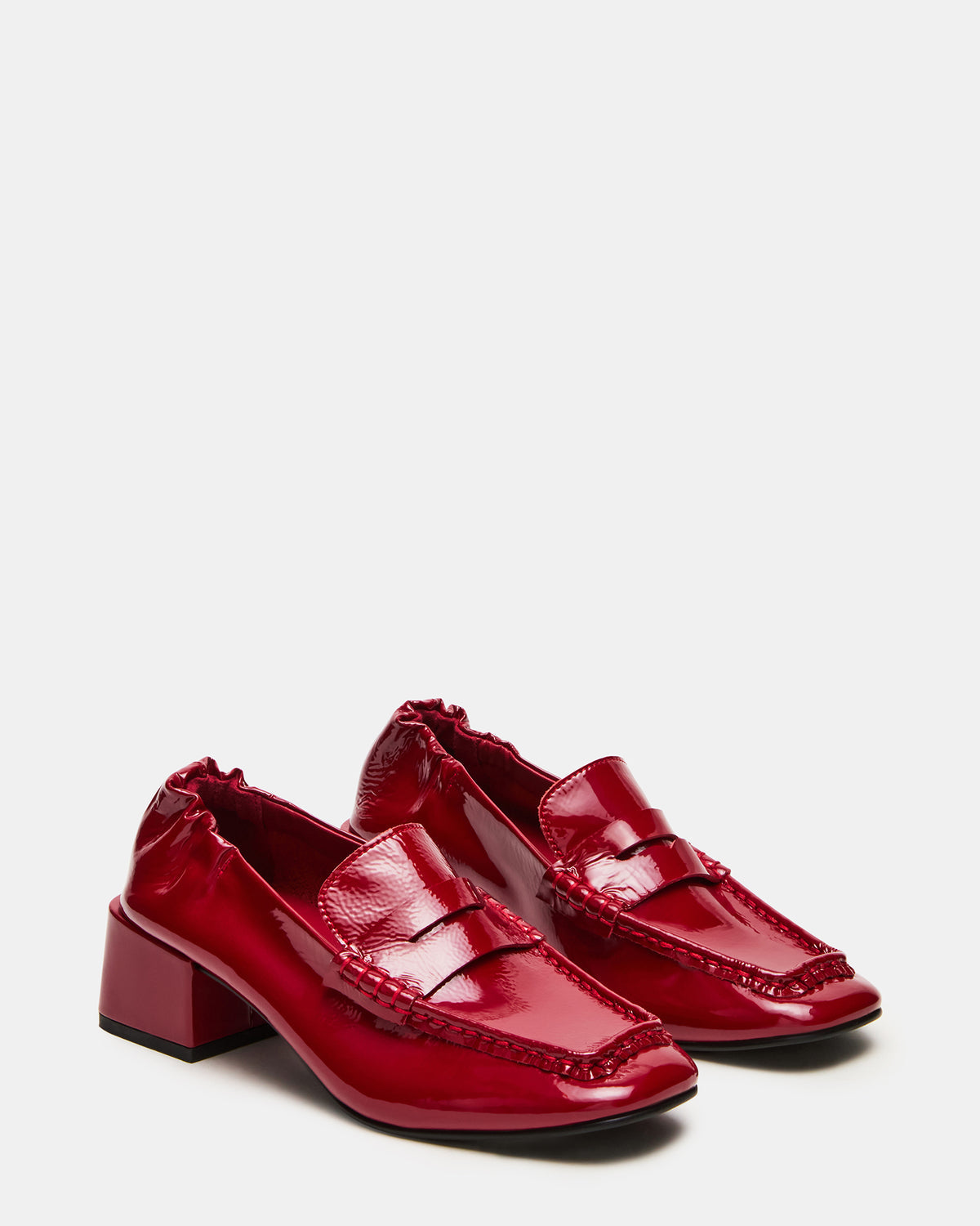 ESTEE Red Crinkle Patent Square-Toe Heeled Women's Loafer | Steve Madden