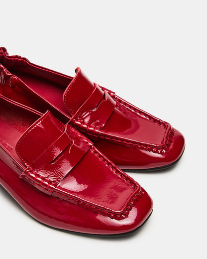 ESTEE Red Crinkle Patent Square-Toe Heeled Women's Loafer | Steve Madden