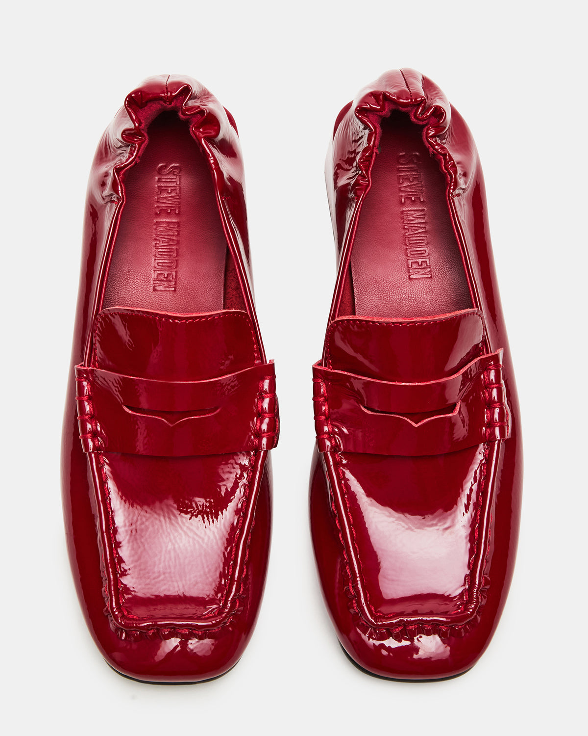 ESTEE Red Crinkle Patent Square-Toe Heeled Women's Loafer | Steve Madden