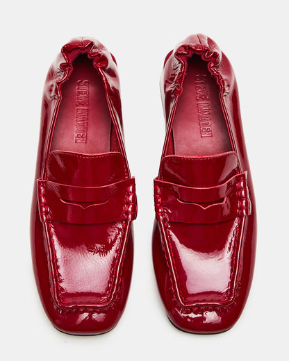 ESTEE Red Crinkle Patent Square-Toe Heeled Women's Loafer | Steve Madden