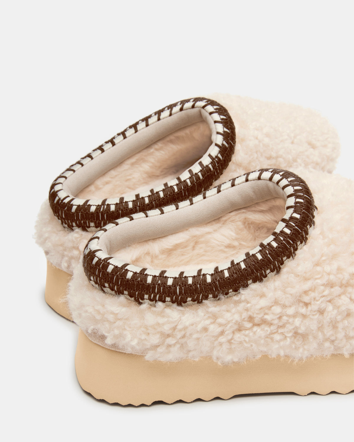 SELENA Faux Shearling Women's Natural Slip-On Mule Flat | Steve Madden