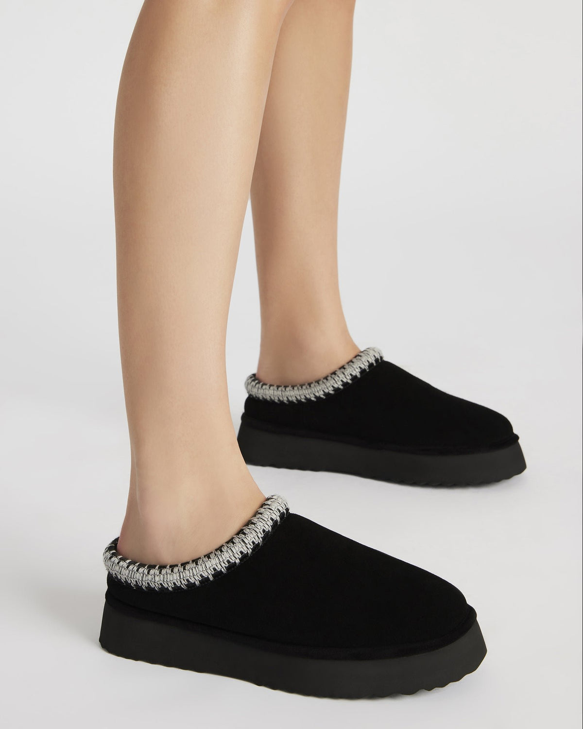 SELENA Black Suede Women's Natural Slip-On Mule Flat | Steve Madden
