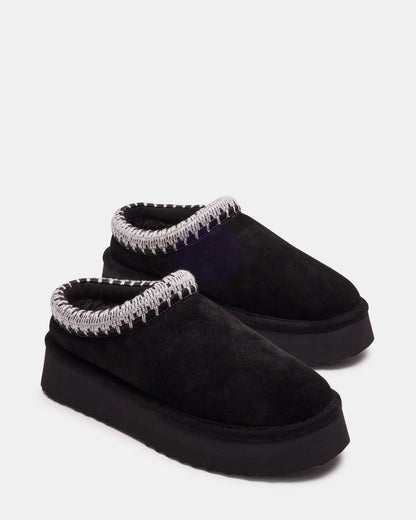 SELENA Black Suede Women's Natural Slip-On Mule Flat | Steve Madden