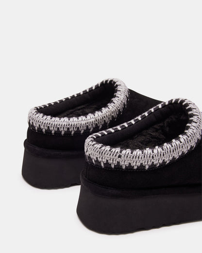 SELENA Black Suede Women's Natural Slip-On Mule Flat | Steve Madden