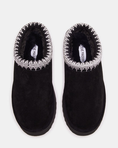 SELENA Black Suede Women's Natural Slip-On Mule Flat | Steve Madden