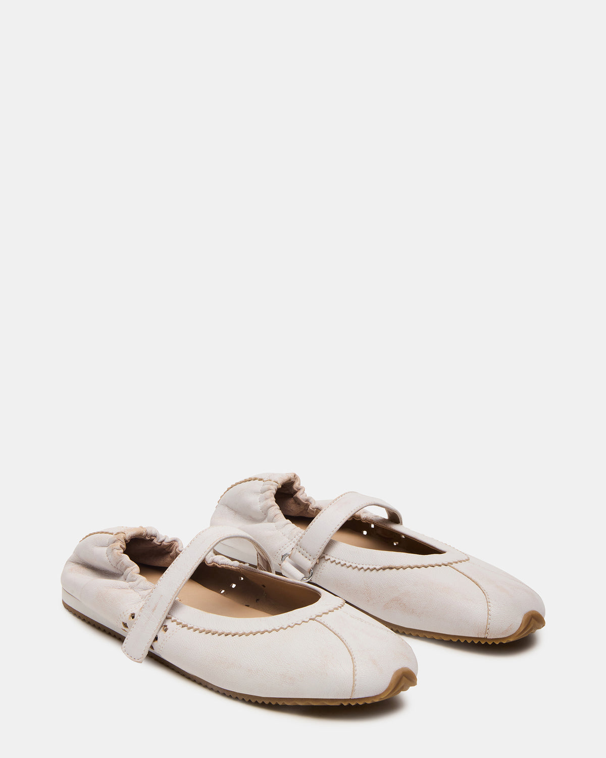 ANAYA White Distressed Mary Jane Ballet Women's Flat | Steve Madden