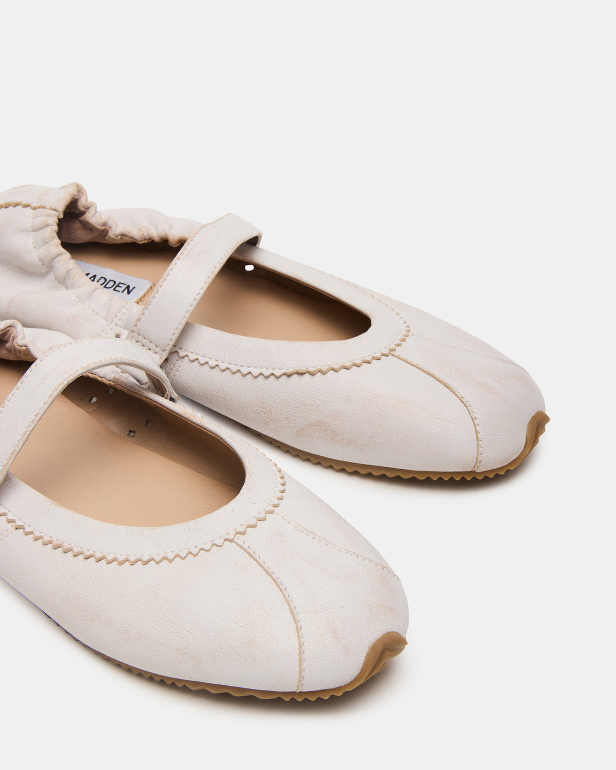 ANAYA White Distressed Mary Jane Ballet Women's Flat | Steve Madden
