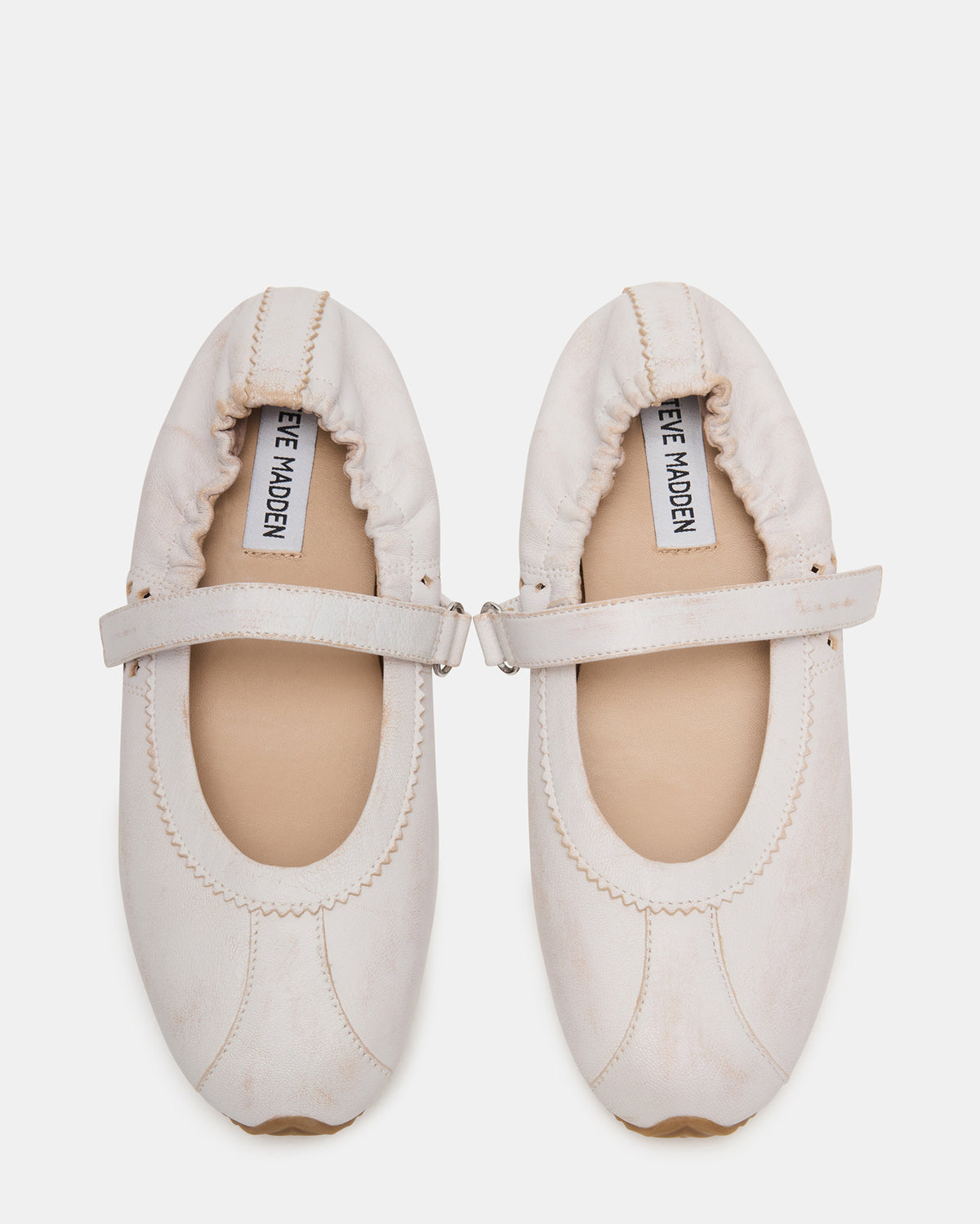 ANAYA White Distressed Mary Jane Ballet Women's Flat | Steve Madden
