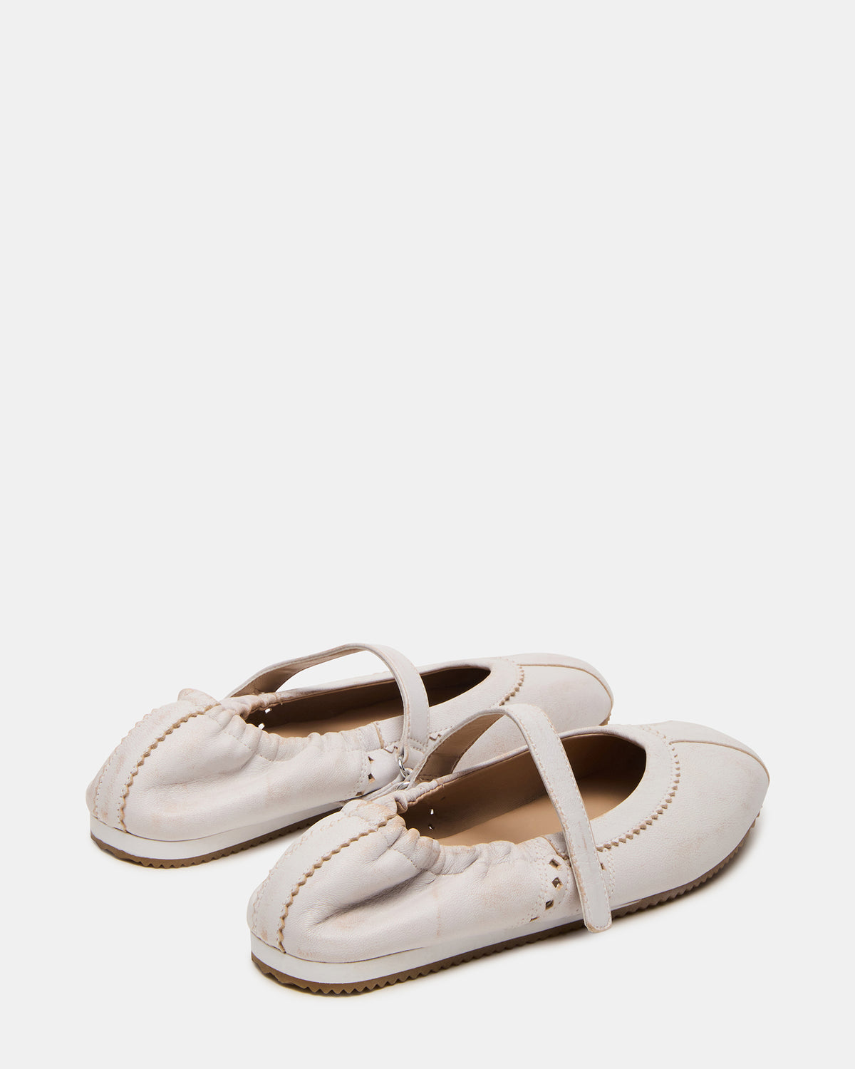 ANAYA White Distressed Mary Jane Ballet Women's Flat | Steve Madden