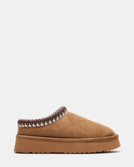 SELENA Chestnut Suede Women's Natural Slip-On Mule Flat | Steve Madden
