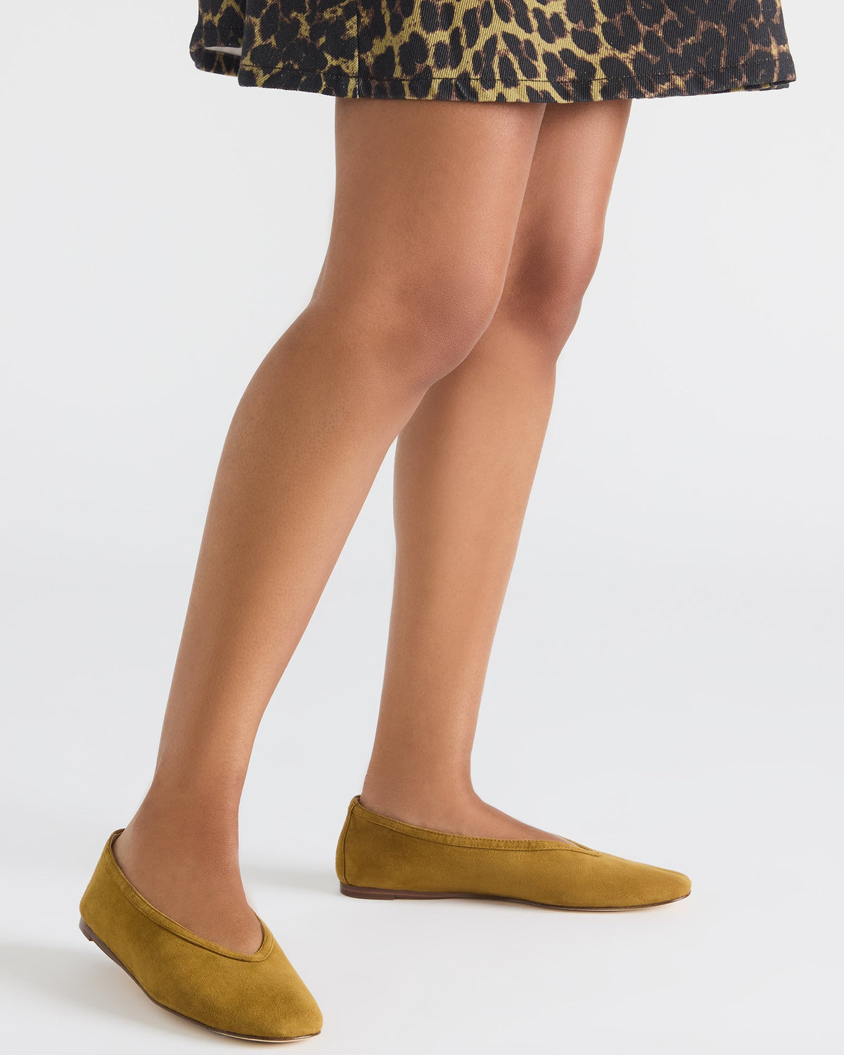 LENI Mustard Suede Square-Toe Ballet Women's Flat | Steve Madden