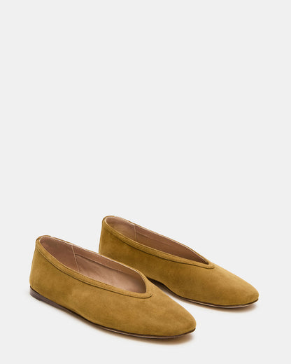LENI Mustard Suede Square-Toe Ballet Women's Flat | Steve Madden