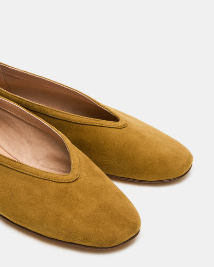 LENI Mustard Suede Square-Toe Ballet Women's Flat | Steve Madden