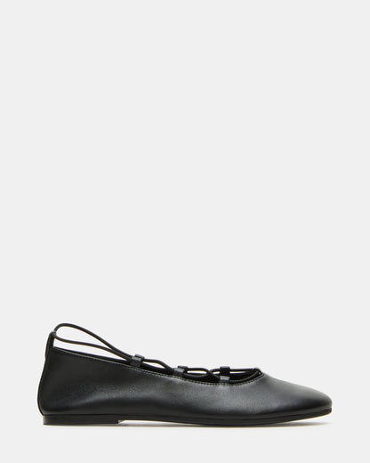 BOMBSHELL Black Leather Ballet Women's Flat | Steve Madden