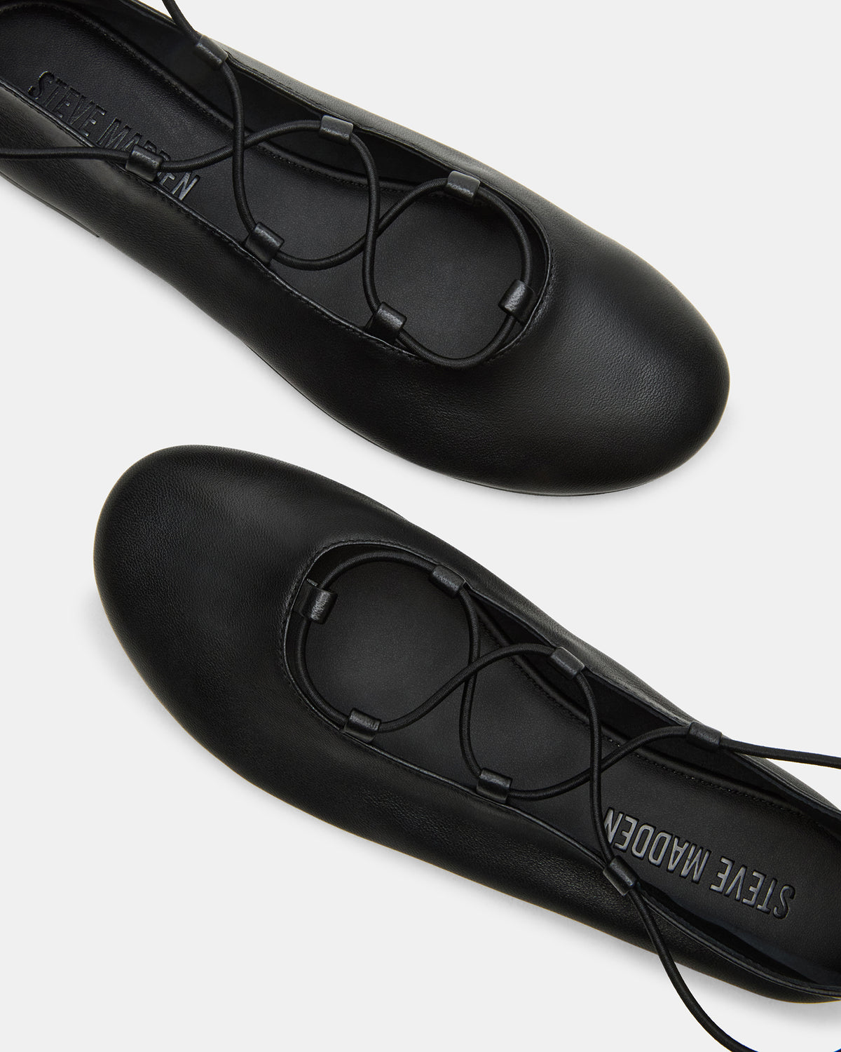 BOMBSHELL Black Leather Ballet Women's Flat | Steve Madden