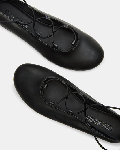 BOMBSHELL Black Leather Ballet Women's Flat | Steve Madden