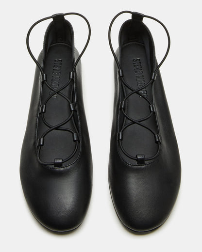BOMBSHELL Black Leather Ballet Women's Flat | Steve Madden