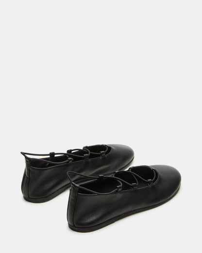 BOMBSHELL Black Leather Ballet Women's Flat | Steve Madden