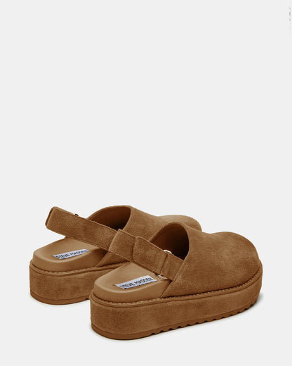 MELLOW Cognac Suede Women's Slingback Platform Clog | Steve Madden