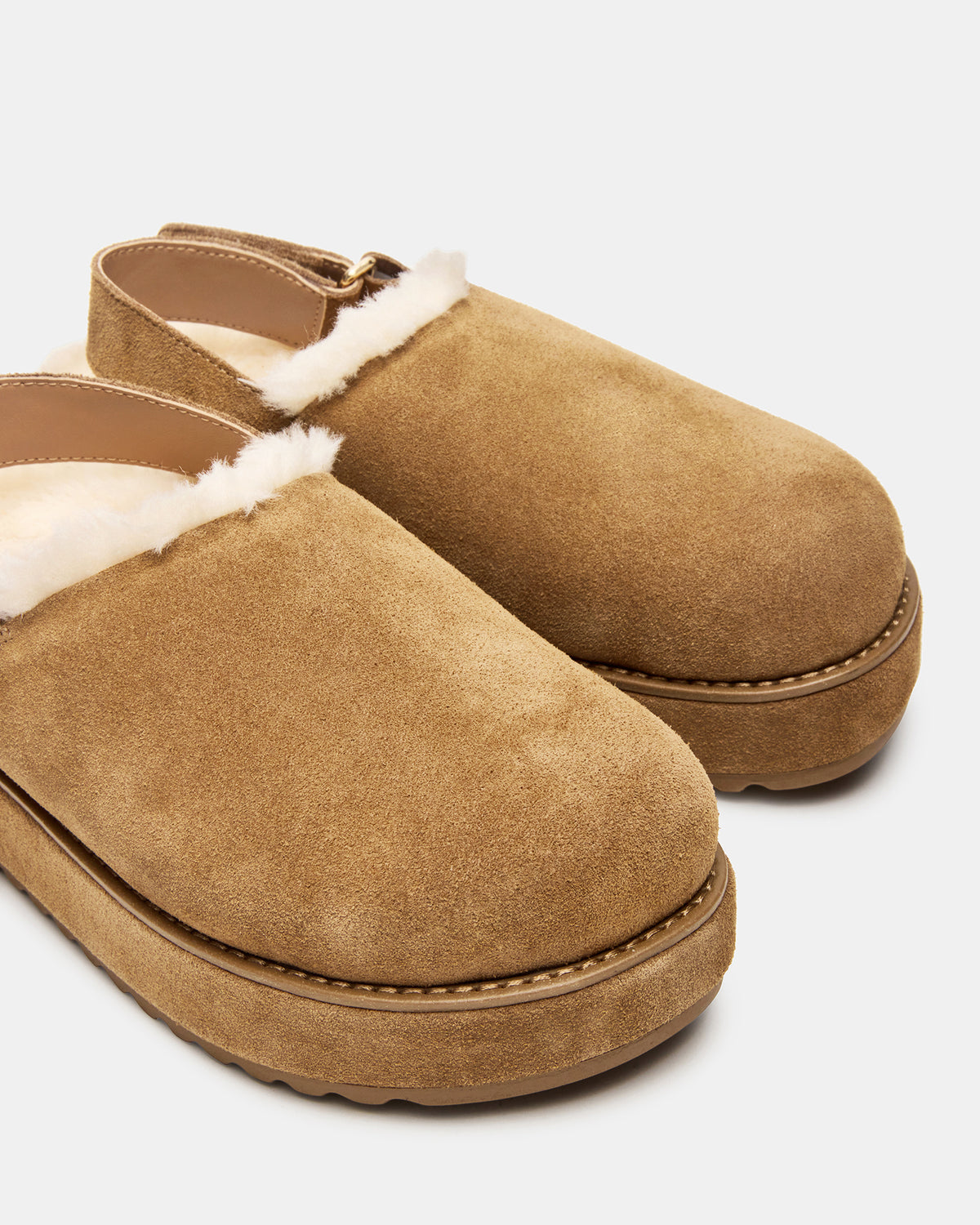 MELLOW Faux Fur Cognac Suede Women's Slingback Platform Clog | Steve Madden
