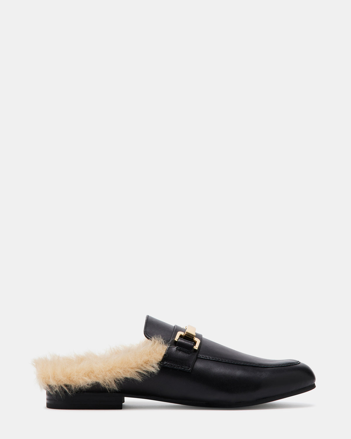 KHLOE Black Leather Women's Faux Fur Mule | Steve Madden