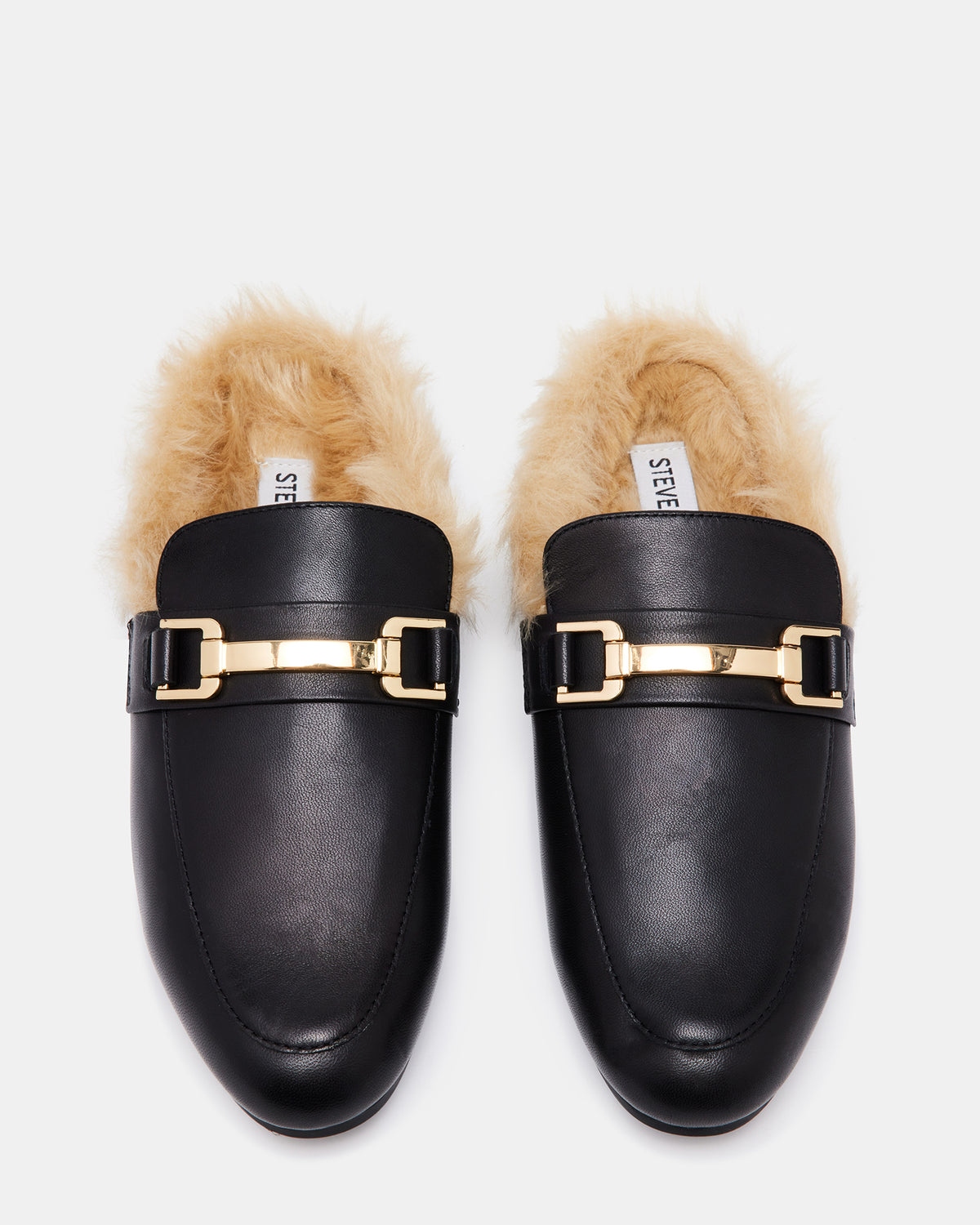 KHLOE Black Leather Women's Faux Fur Mule | Steve Madden