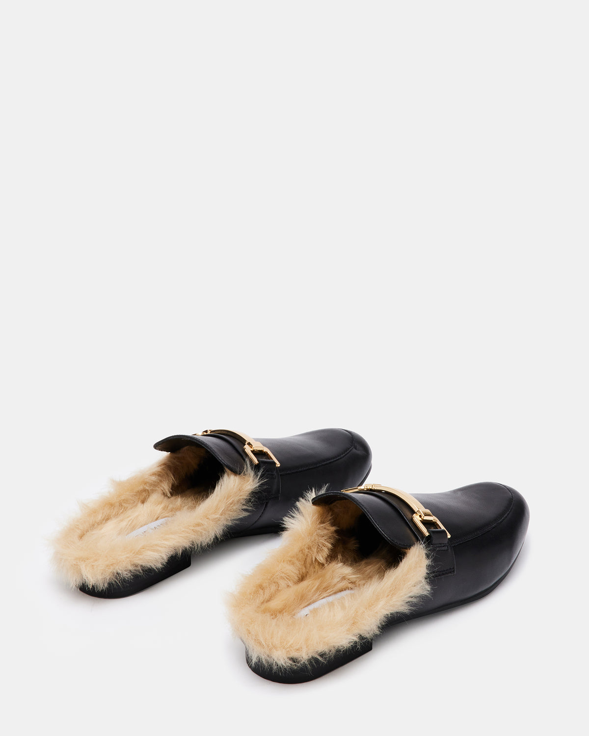 KHLOE Black Leather Women's Faux Fur Mule | Steve Madden